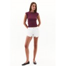 Mor Pamuklu Bot Yaka Tişört