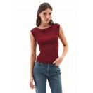 Bordo Pamuklu Bot Yaka Tişört