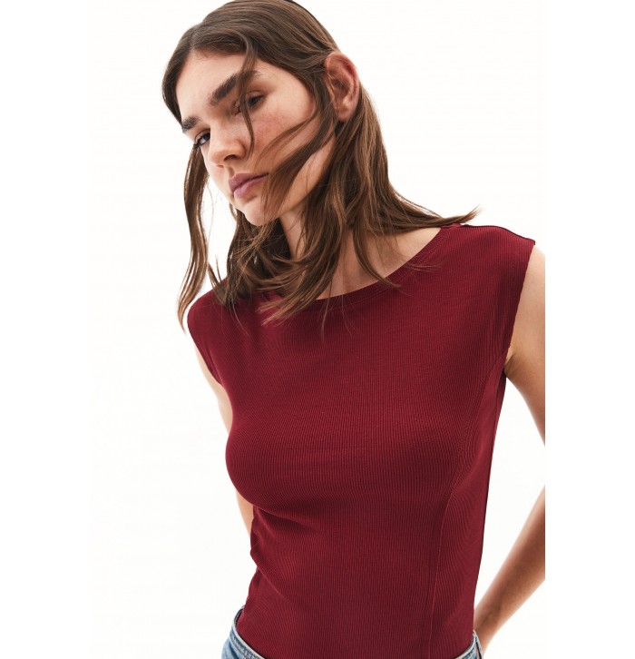 Bordo Pamuklu Bot Yaka Tişört